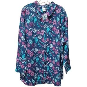 VTG Blair Womens Floral Holly Berry 3XL Button Down Shirt Boho Mature Office Y2K